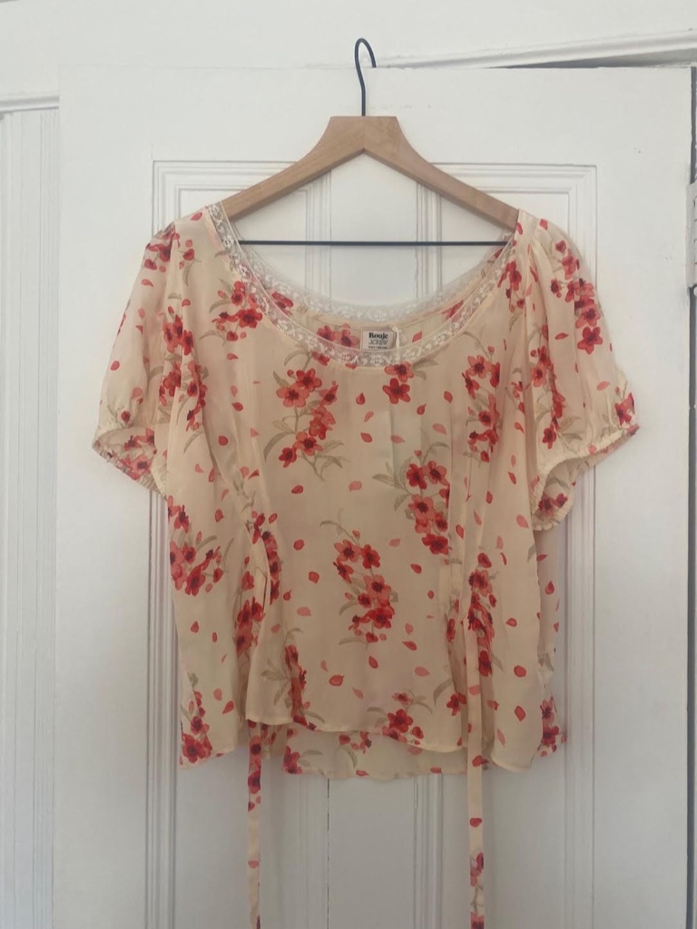 J. Crew x Rouje - White/Red Floral Poet Top - Size 16 - Picture 2 of 16